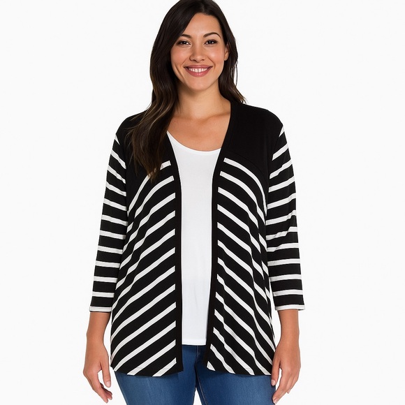 Travelers by Chico's Sweaters - Travelers by Chico’s black & white striped lightweight cardigan women’s large